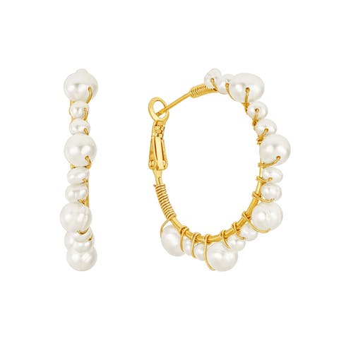 Untamed Petals Marin Pearl Wrapped Hoop Earrings In Gold