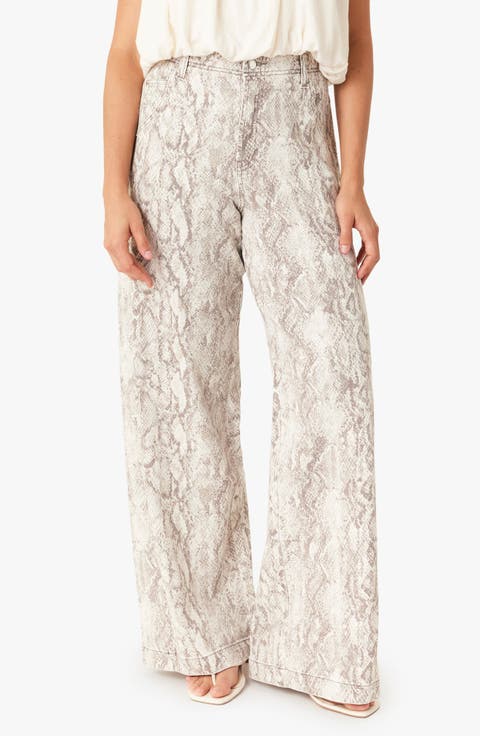 Aiden Snakeskin Print Wide Leg Jeans