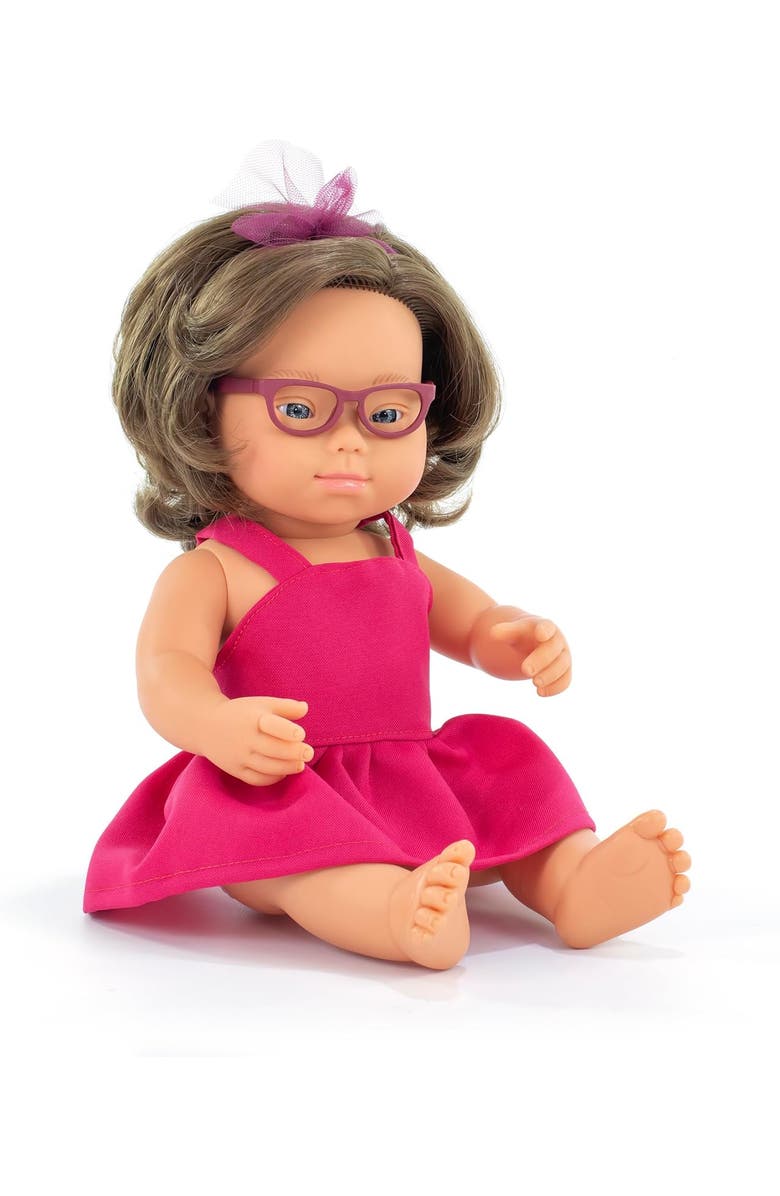 Miniland My Friends and Me Collection Brunette Baby Girl Doll with Down Syndrome and Glasses- 15", Main, color, Beige