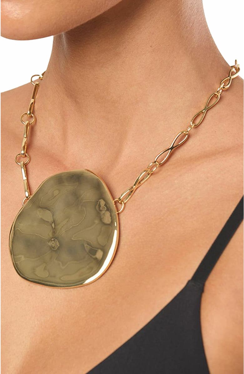 WeWoreWhat Hammered Plate Necklace, Alternate, color, Gold