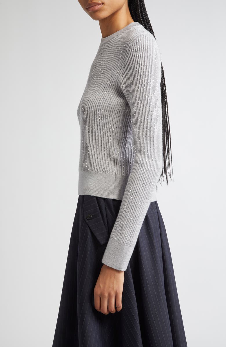 Golden Goose Journey Crystal Embellished Virgin Wool Rib Sweater, Alternate, color, Medium Grey