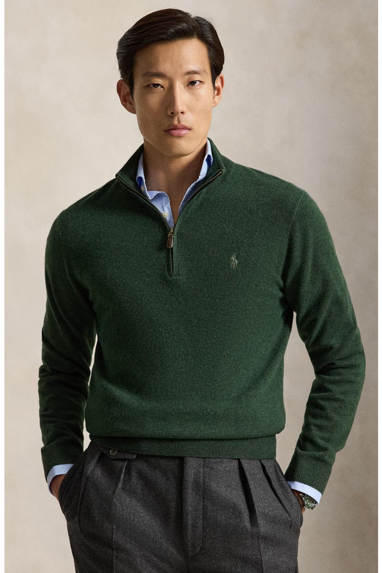 Regular Fit Wool Quarter Zip Sweater, Alternate, color, PINEHTHR