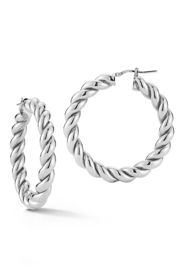 Twisted Large Hoop Earrings, Main, color, SILVER