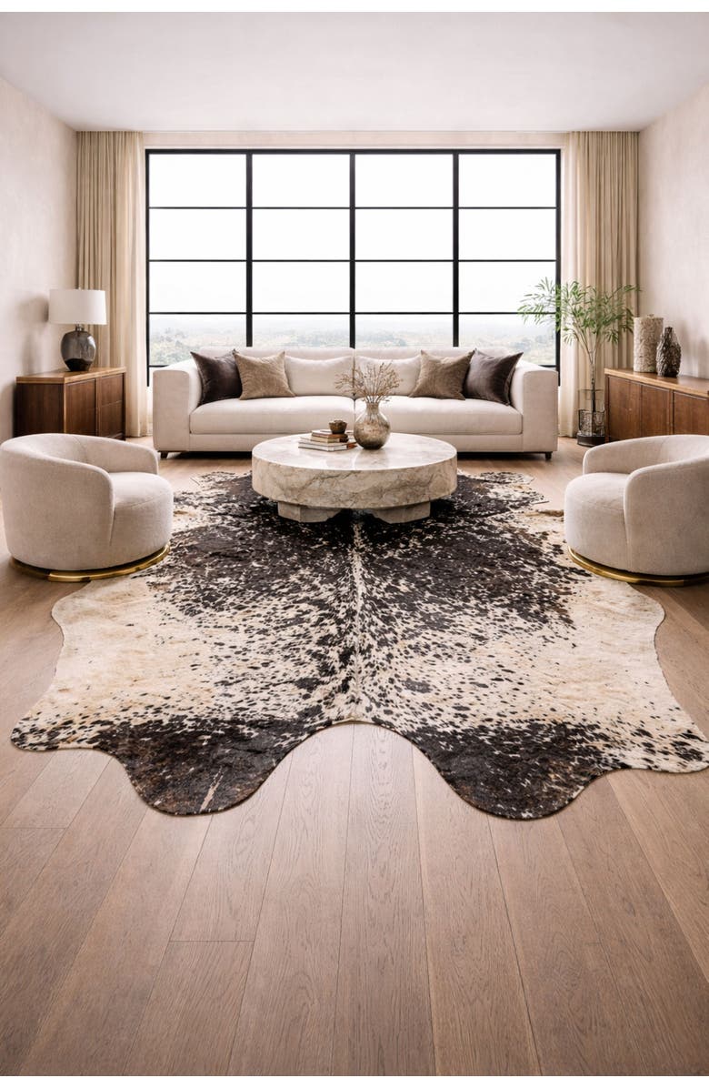 Rhacam Eco Hides RH Rugs Heritage Cowhide Rug 9'0" × 7'5", Alternate, color, Black/Brown/White