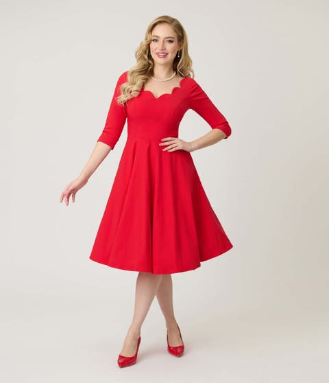 Scalloped Neck Swing Dress