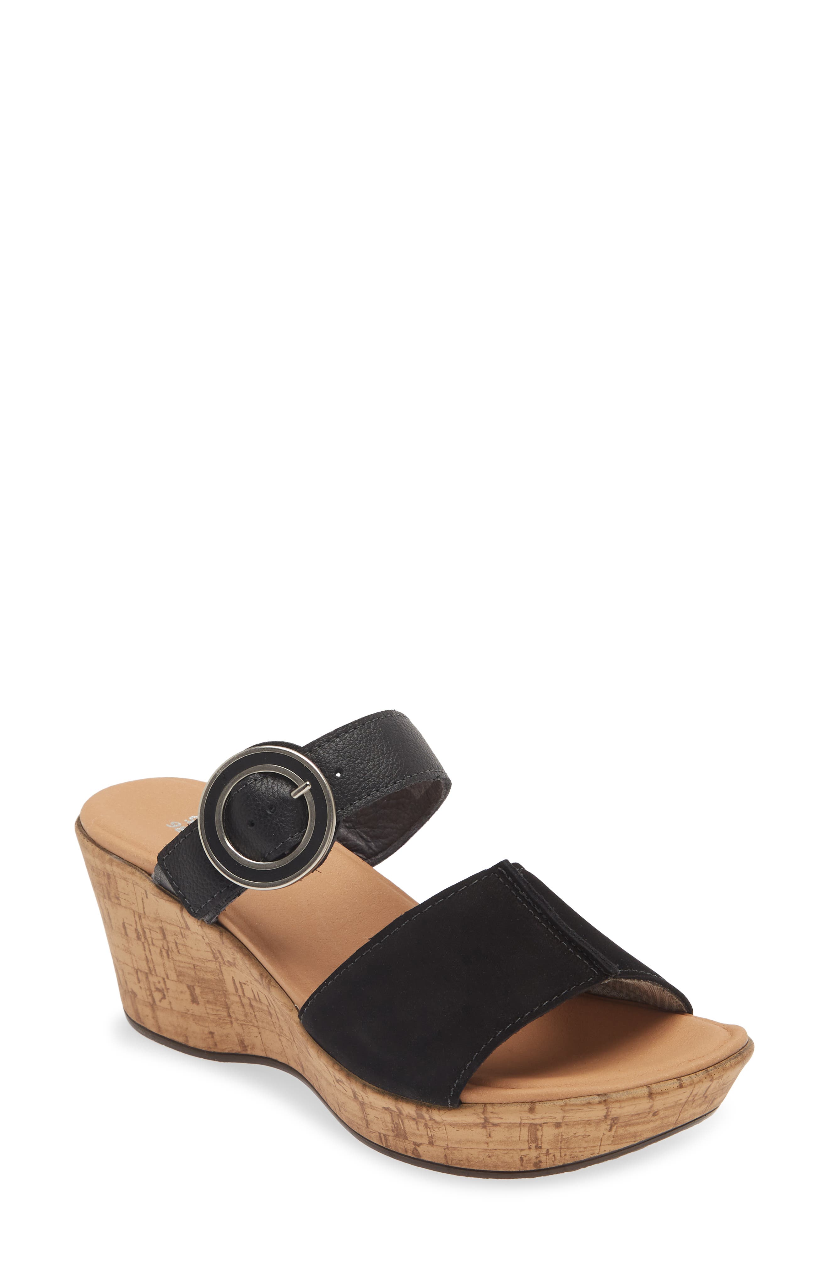Naot Breezy Platform Wedge, Main, color, Black Nubuck/ Black Leather