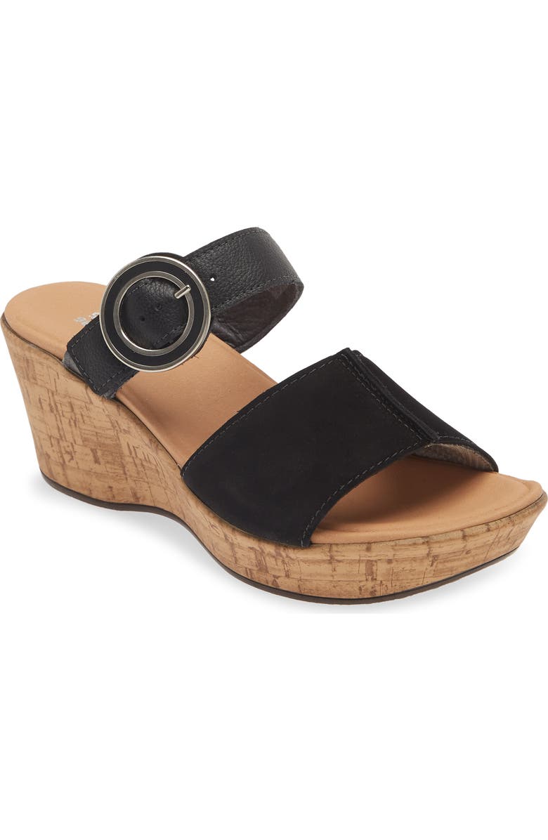 Naot Breezy Platform Wedge, Main, color, Black Nubuck/ Black Leather