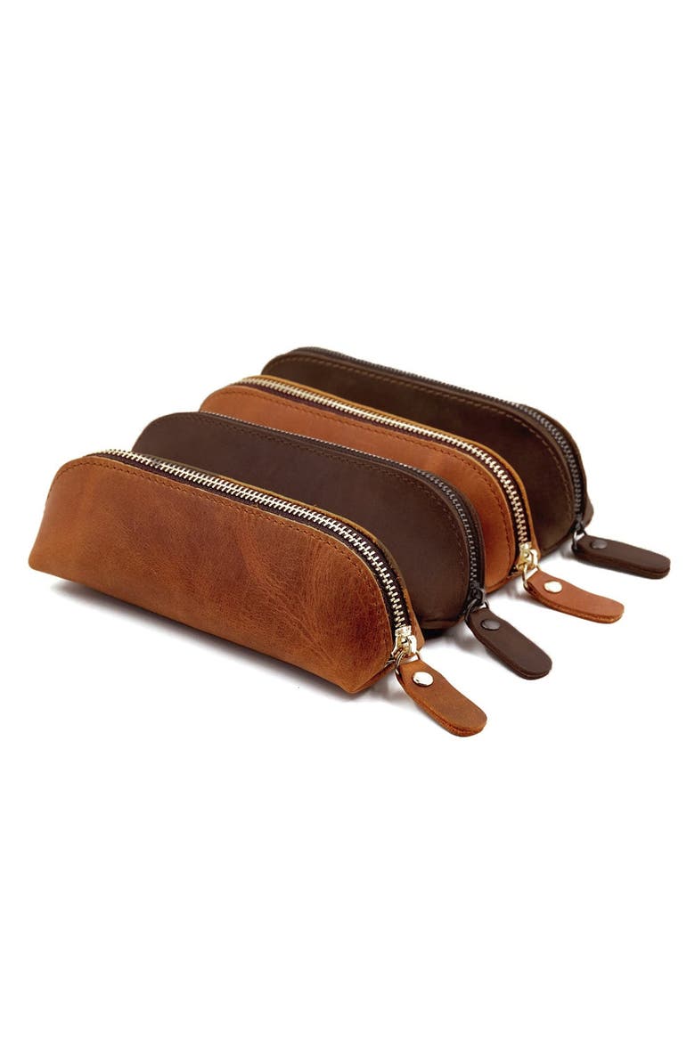 The Paavo Leather Pen Case | Leather Makeup Pouch, Alternate, color, Brown