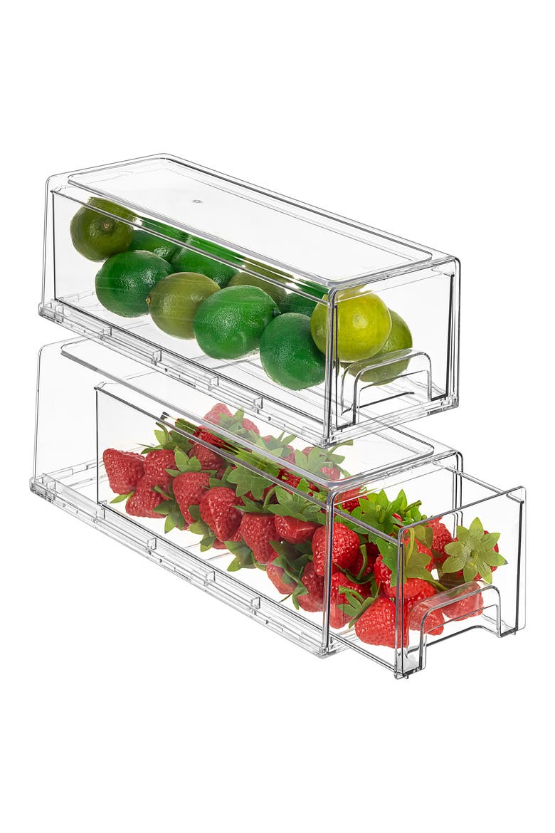 Small Set of 2 Fridge Organizer Drawers, Main, color, CLEAR
