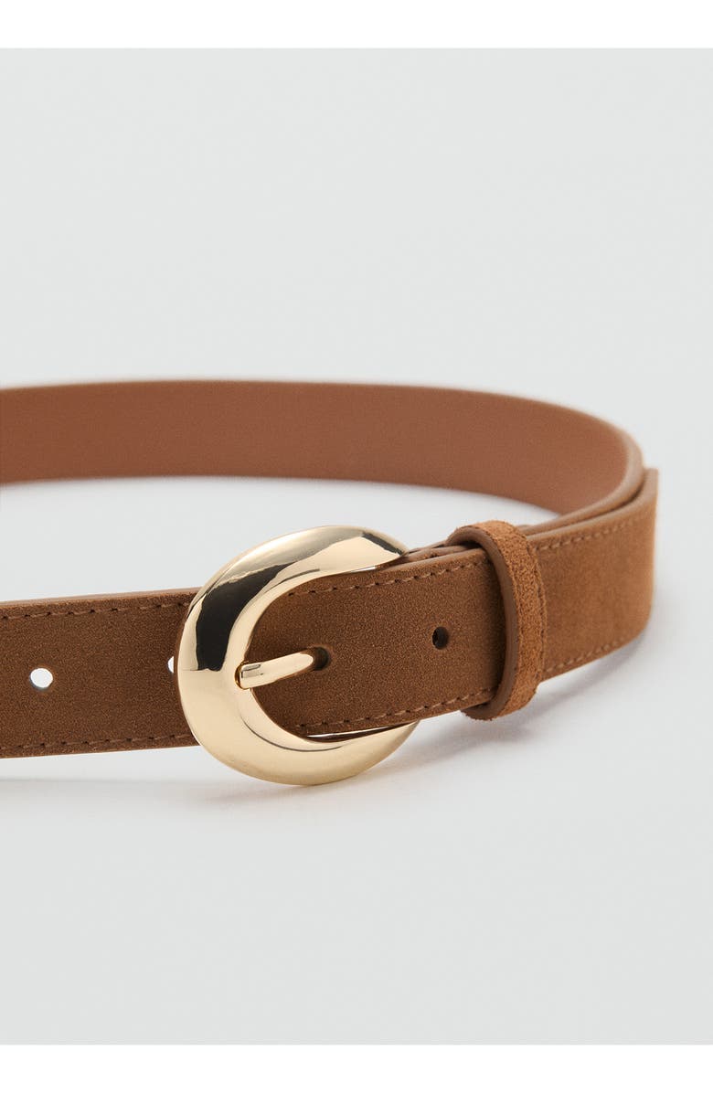 MANGO Oval Buckle Suede Belt, Alternate, color, Brown