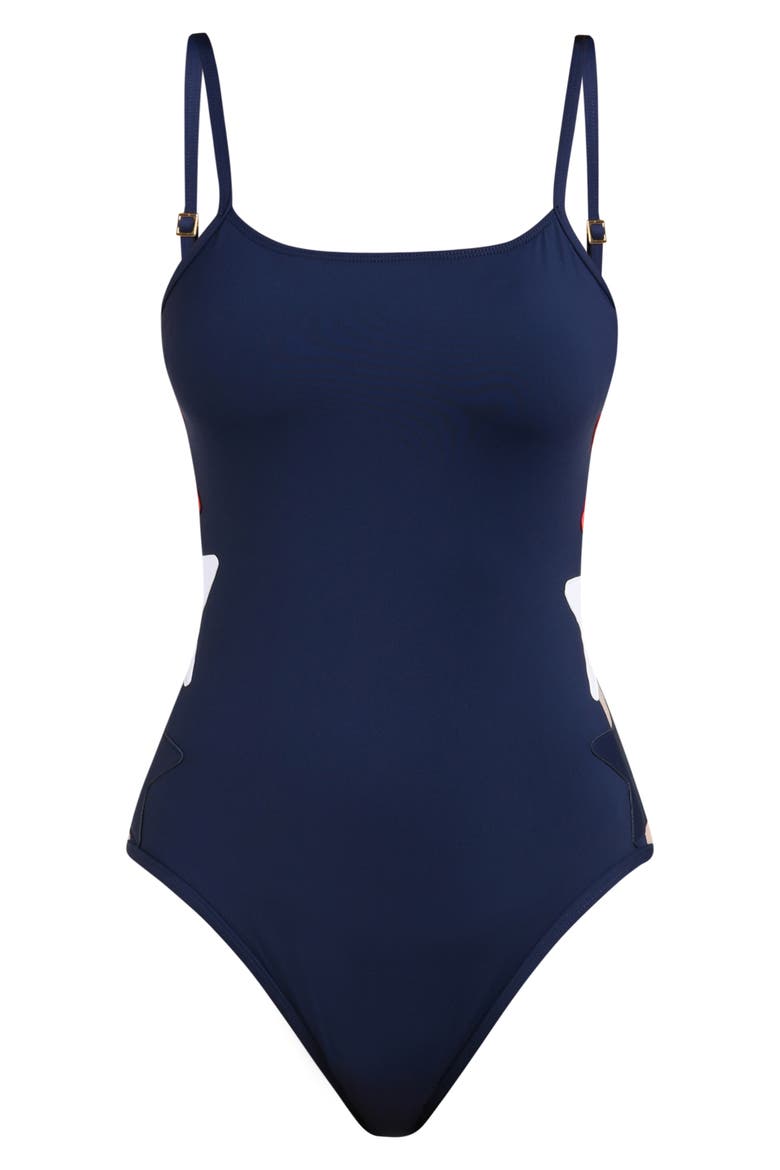 Americana Lingerie One-Piece Swimsuit, Alternate, color, BLUE MULTI