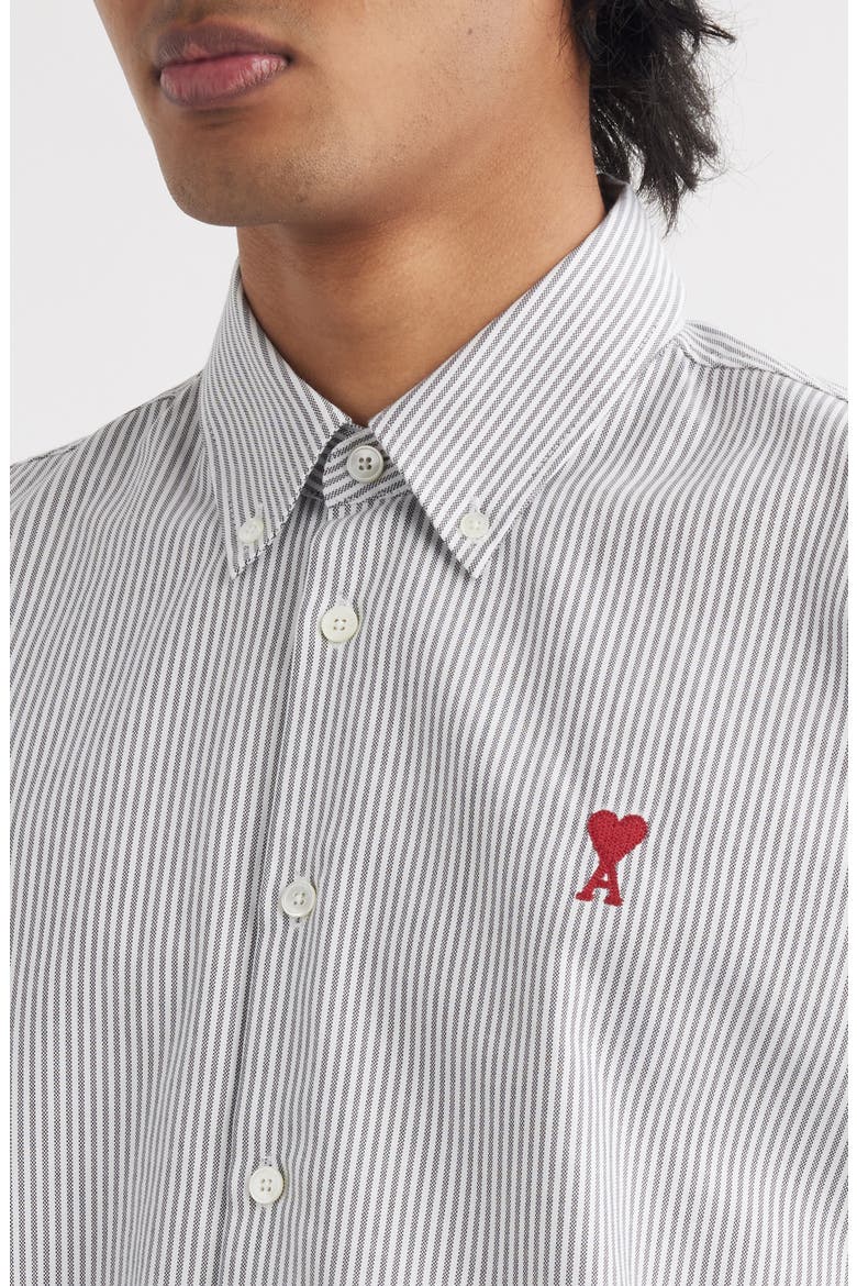 Ami de Coeur Stripe Cotton Oxford Button-Down Shirt, Alternate, color, BLACK/NATURAL WHITE/039