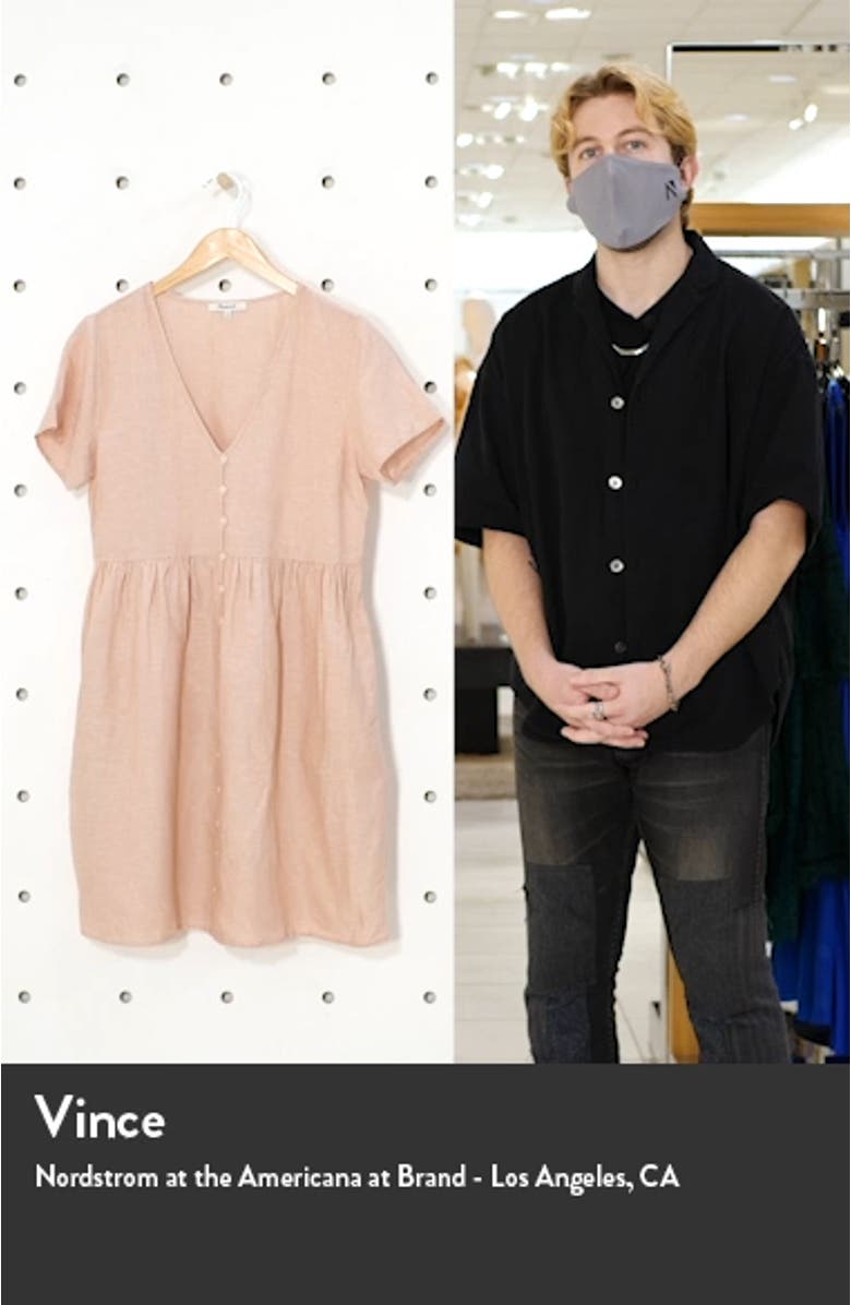 V-Neck Button Front Linen Blend Minidress, sales video thumbnail