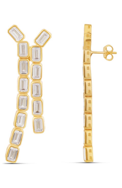 Emerald Cut Bezel Set Drop Earrings