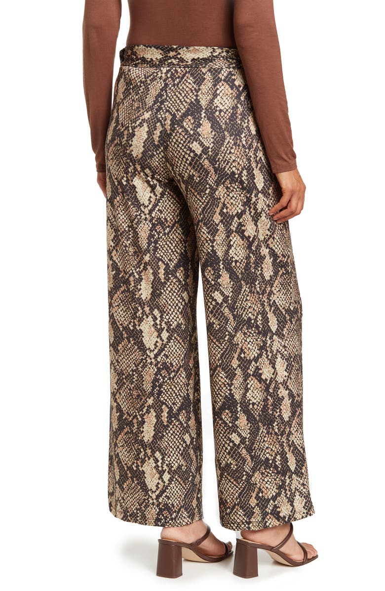 Unique Pleated Waist Snake Print Loose Pocket Wide Leg Pants