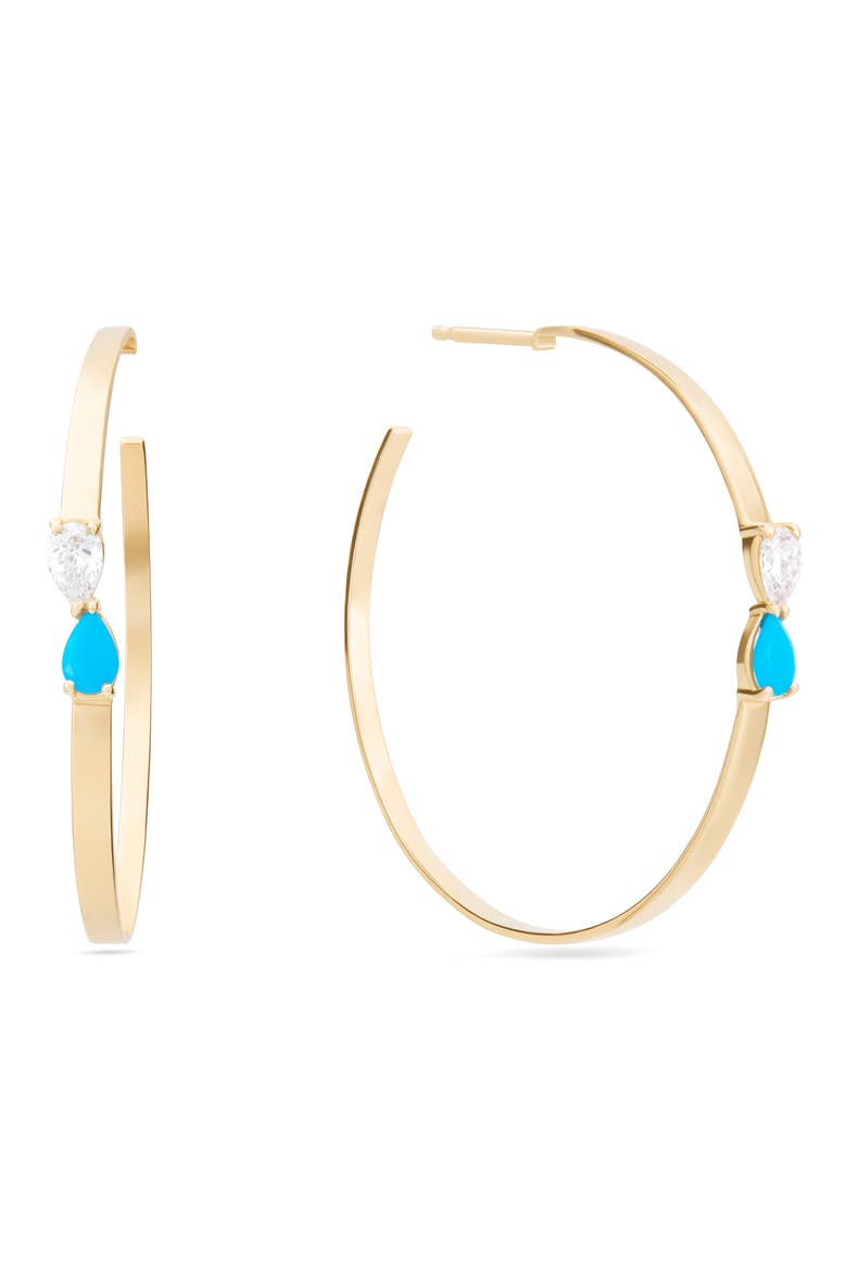 14k Gold Turquoise & Diamond Hoop Earrings, Main, color, YELLOW GOLD