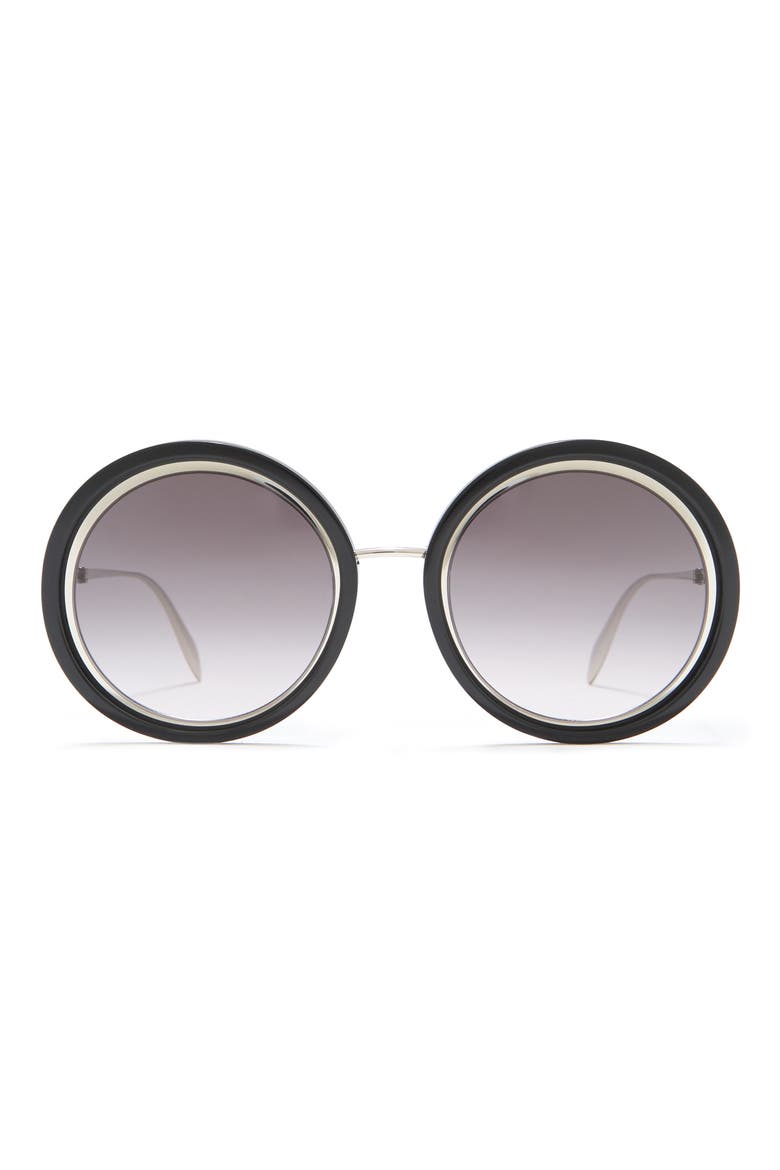 Alexander McQueen 53mm Round Sunglasses, Main, color, SILVER SILVER GREY/GGY