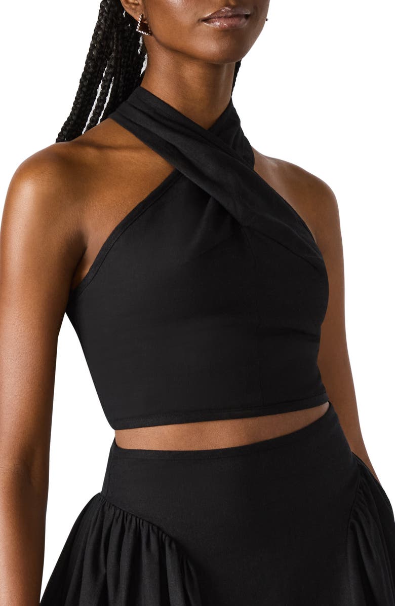 Steve Madden Winnie Twist Neck Crop Linen Blend Top, Main, color,