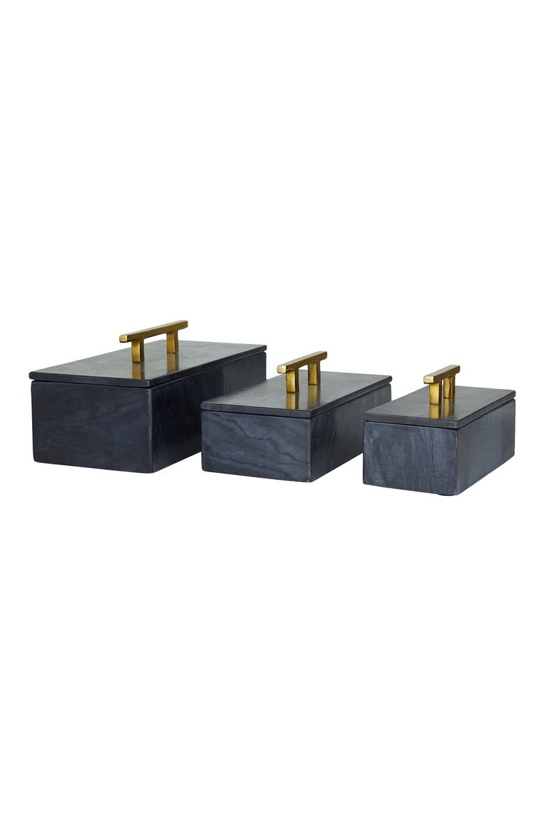 Black Marble Box with Goldtone Handle - Set of 3, Main, color, BLACK