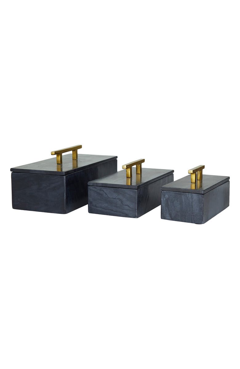 VIVIAN LUNE HOME Black Marble Box with Goldtone Handle - Set of 3, Main, color, Black