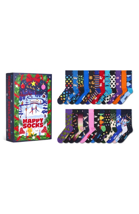 Assorted 24-Pack Cotton Blend Crew Socks Advent Calendar