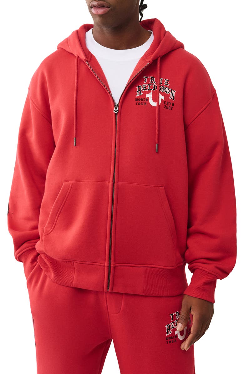 True Religion Flag Cotton Blend Zip-Up Hoodie, Main, color, Trv Red