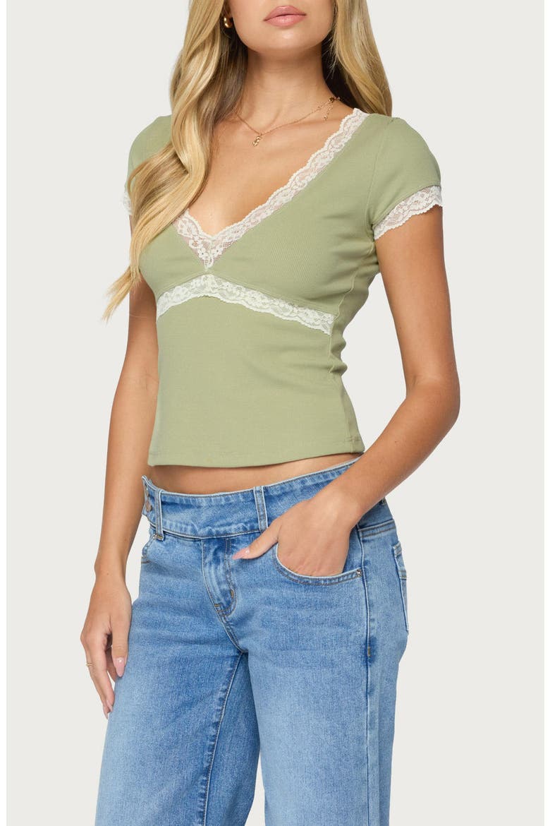 Juli Lacey Ribbed V-Neck Top, Alternate, color, SAGE