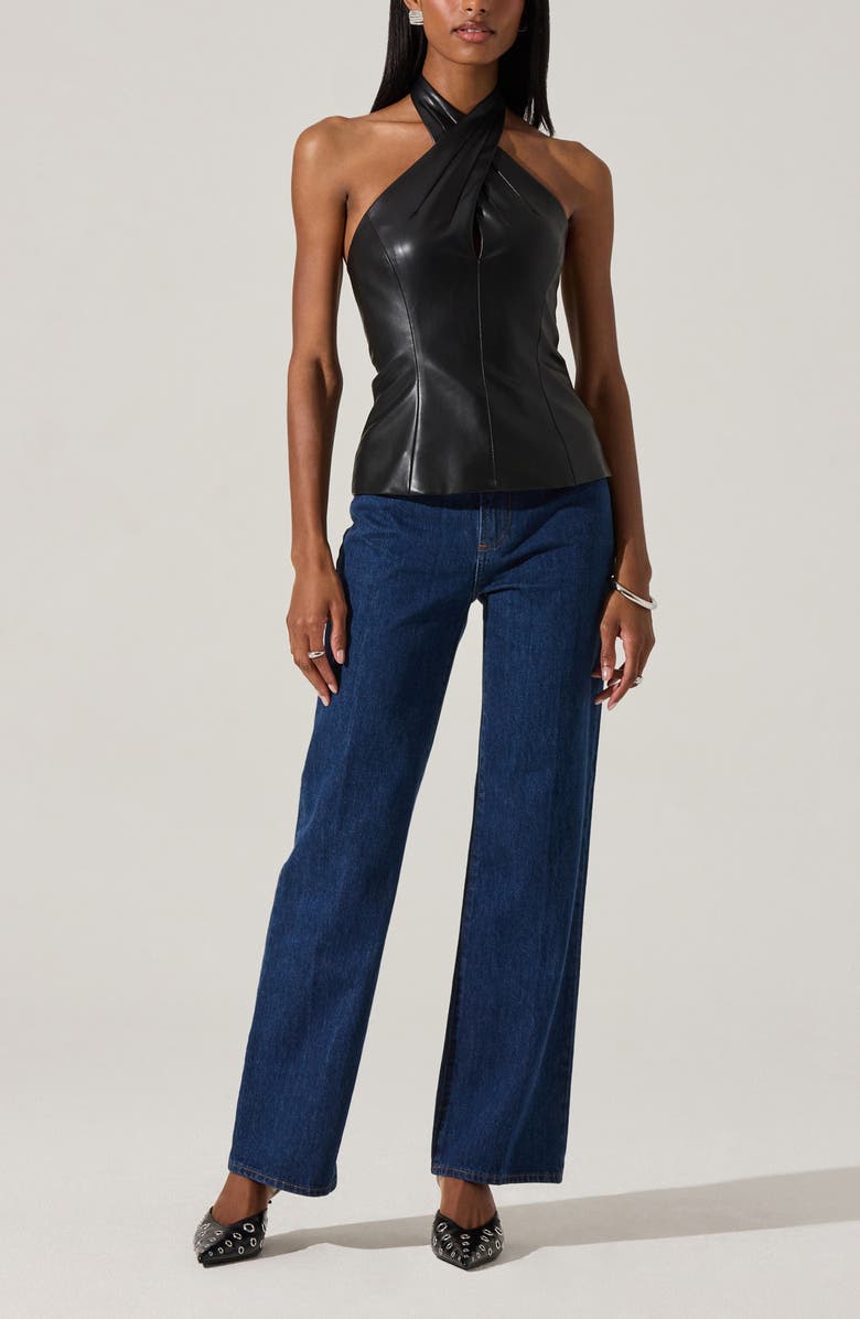 ASTR the Label Yaritza Faux Leather Halter Top, Alternate, color, Black