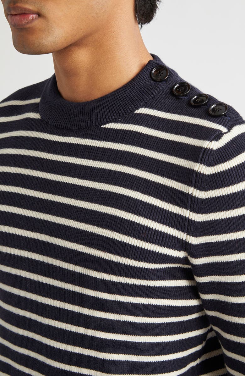 AMI PARIS Sailor Stripe Cotton & Wool Crewneck Sweater, Alternate, color, 