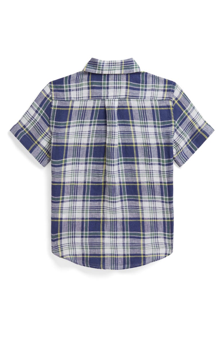 Polo Ralph Lauren Kids' Plaid Short Sleeve Cotton Madras Button-Down Shirt, Alternate, color, White Faded Blue Multi