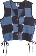 YanYan Daisy Intarsia Check Linen Blend Vest