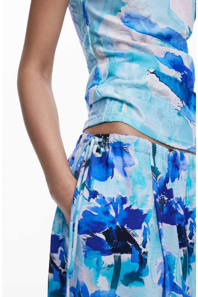 Floral Drawstring Maxi Skirt, Alternate, color, BLUE