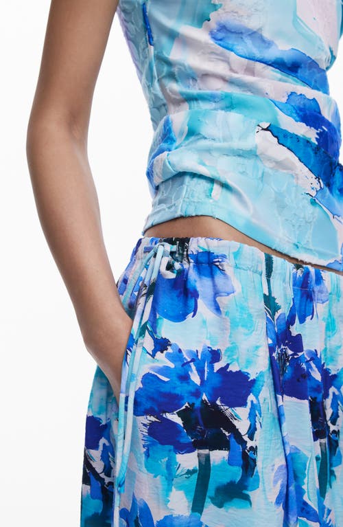 Desigual Floral Drawstring Maxi Skirt In Blue