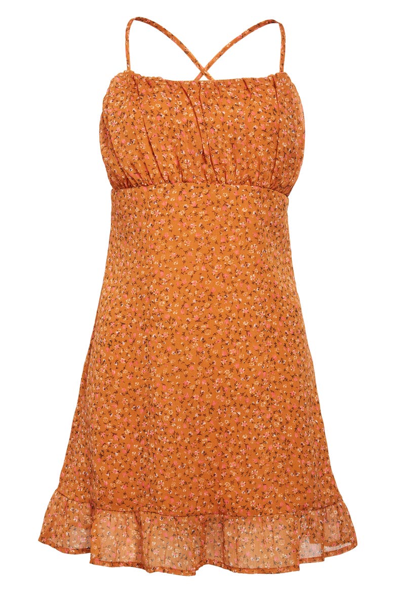 Print Strappy Chiffon Minidress, Main, color, TAN ADOBE DITSY FLORAL