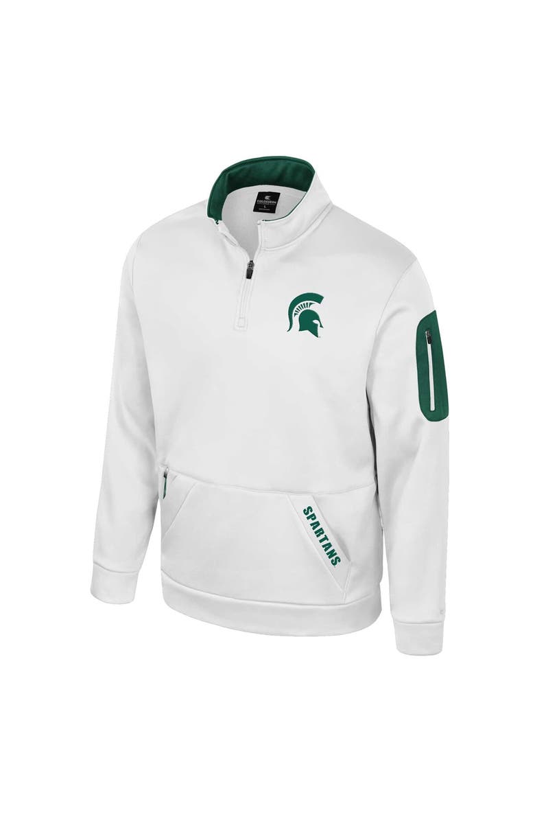COLOSSEUM Men
s Colosseum White Michigan State Spartans Mainframe Quarter-Zip Fleece Jacket, Alternate, color, 