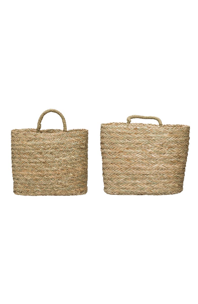 Storied Home Handwoven Seagrass Wall Mount Baskets with Handles, Main, color, Natural