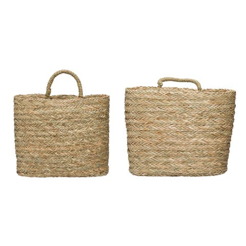 Handwoven Seagrass Wall Mount Baskets with Handles
