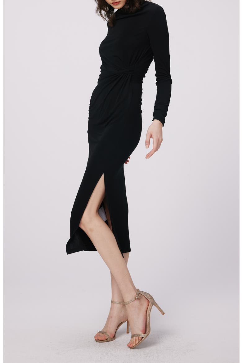 Sonja Long Sleeve Midi Dress, Alternate, color, BLACK