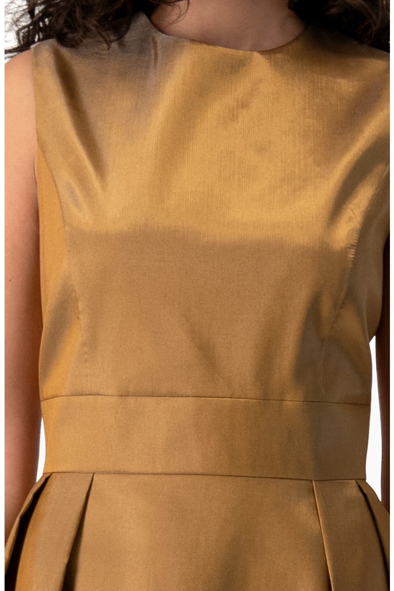 Sleeveless Bateau-Neck Pleated Fit-and-Flare Midi Dress, Alternate, color, Copper