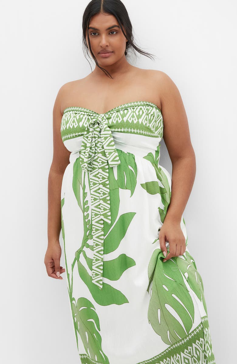 City Chic Peta Border Print Strapless Maxi Dress, Alternate, color, Opulent Oasis