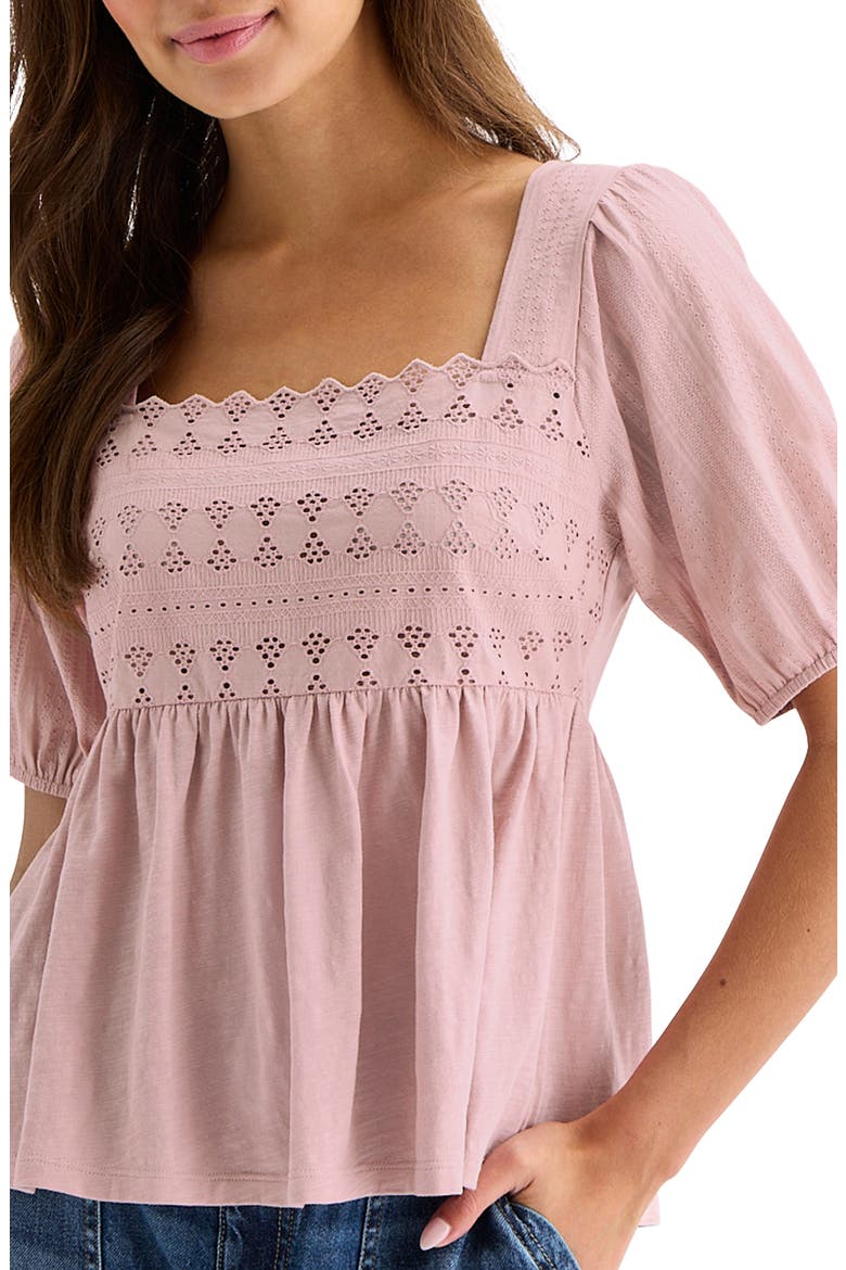 Schiffli Square Neck Cotton Top, Alternate, color, PALE MAUVE