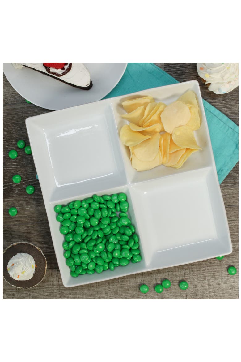 Set of 2 4-Compartment Serving Dishes, Alternate, color, WHITE