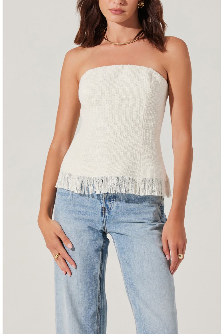 Lorene Strapless Tweed Top, Alternate, color, CREAM
