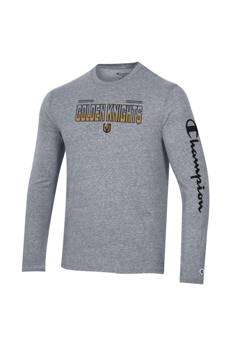 Men's Champion Heather Gray Vegas Golden Knights Tri-Blend Long Sleeve T-Shirt, Alternate, color, Gray