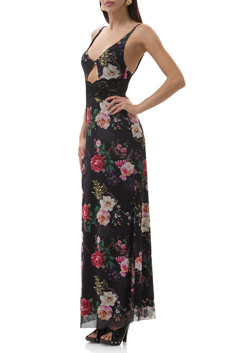 AFRM Elyse Floral Print Lace Maxi Dress, Alternate, color, Noir Summer Rose