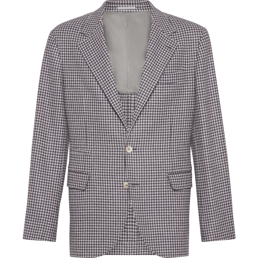 Brunello Cucinelli Houndstooth Deconstructed Blazer In Gray