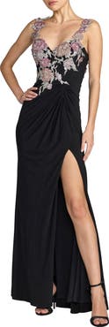 Mac Duggal Sweetheart Jersey Gown With Beaded Flowers