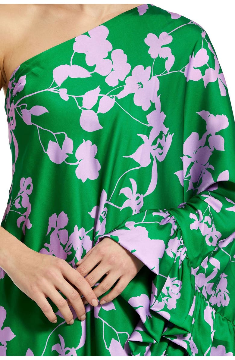 Mac Duggal Floral Charmeuse One Shoulder Draped Gown, Alternate, color, Green Multi