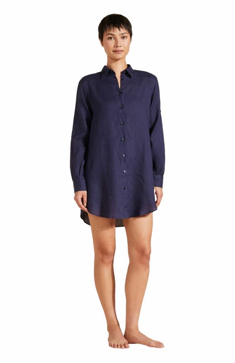 Women's Solid Linen Shirt Dress