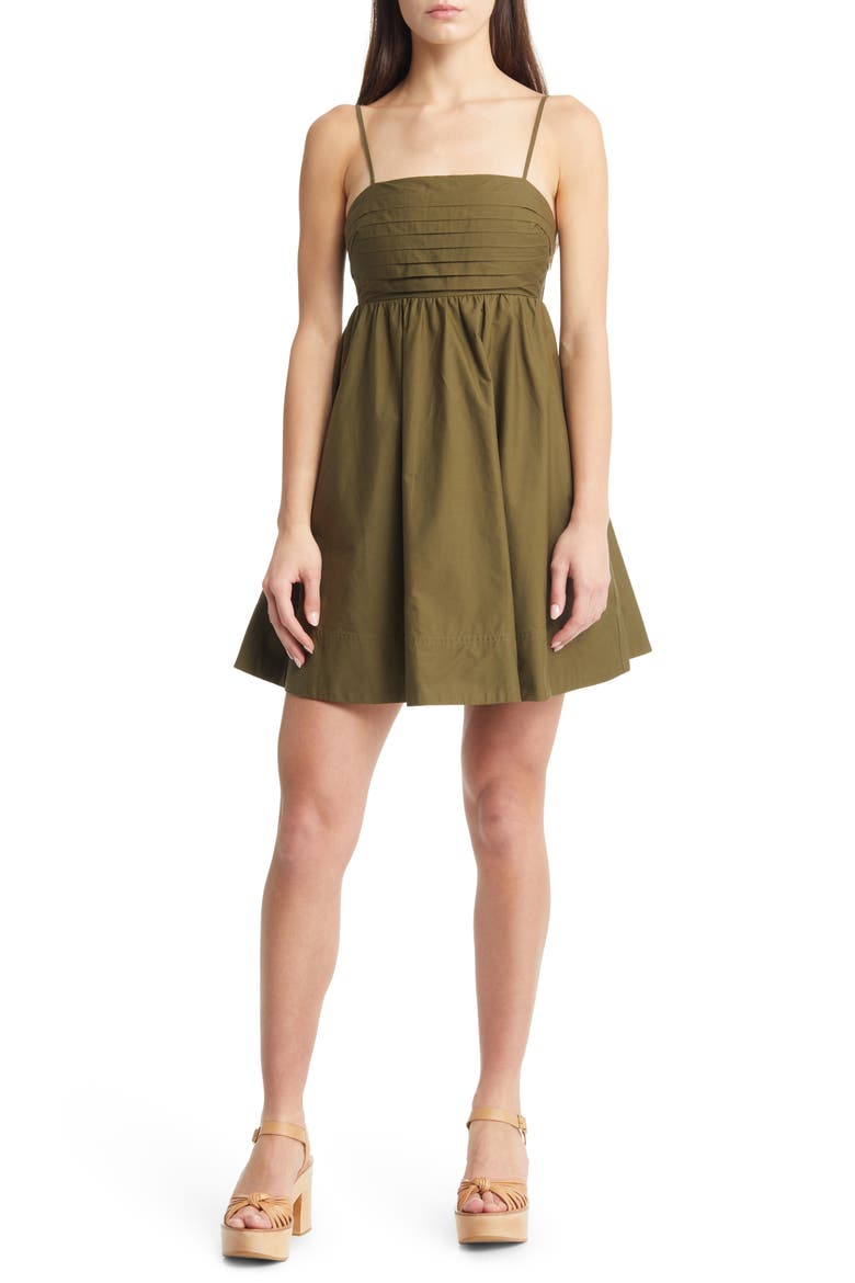 Pleated Cutout Tie Back A-Line Dress, Main, color, OLIVE
